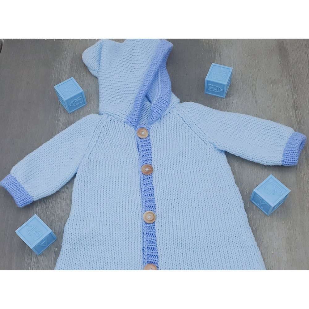 Baby Hooded Pajamas, Baby Boy Hooded Sleeper, Button up Baby Pajamas, Newborn - Picture 6 of 6